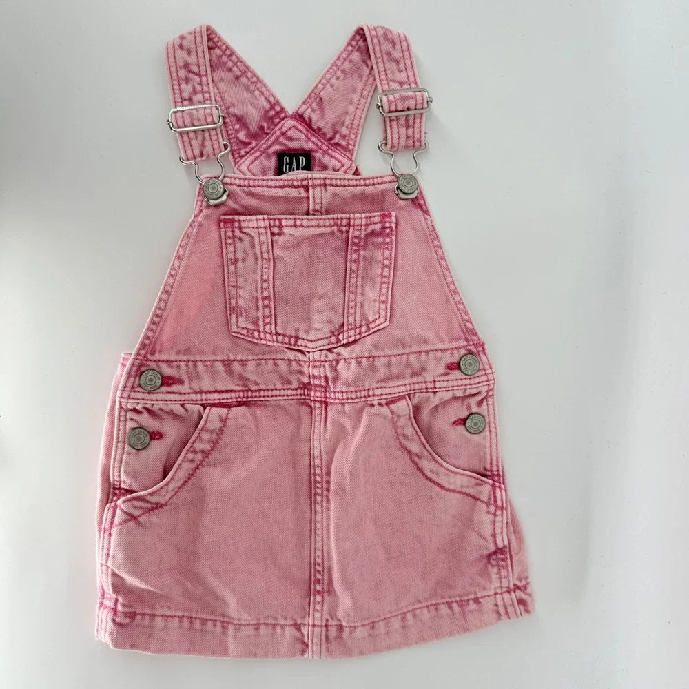GAP Denim Pink Toddler‎ Overalls Dress Girl's Adjustable Straps 18-24 Months
